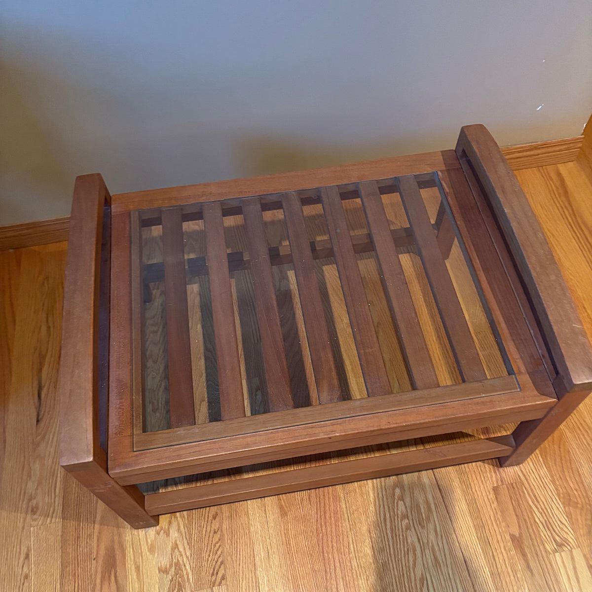 R115 Mid Century slatted wood end table