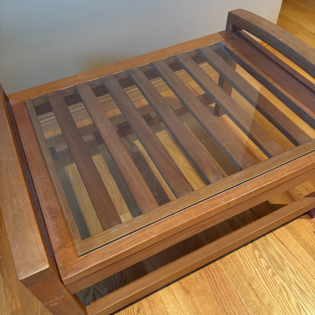 R115 Mid Century slatted wood end table