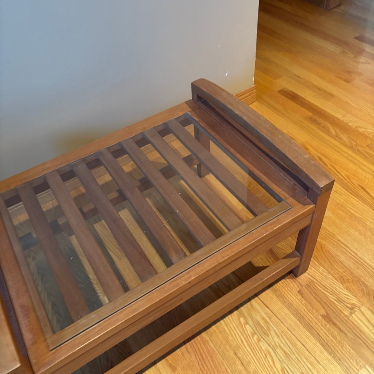 R115 Mid Century slatted wood end table