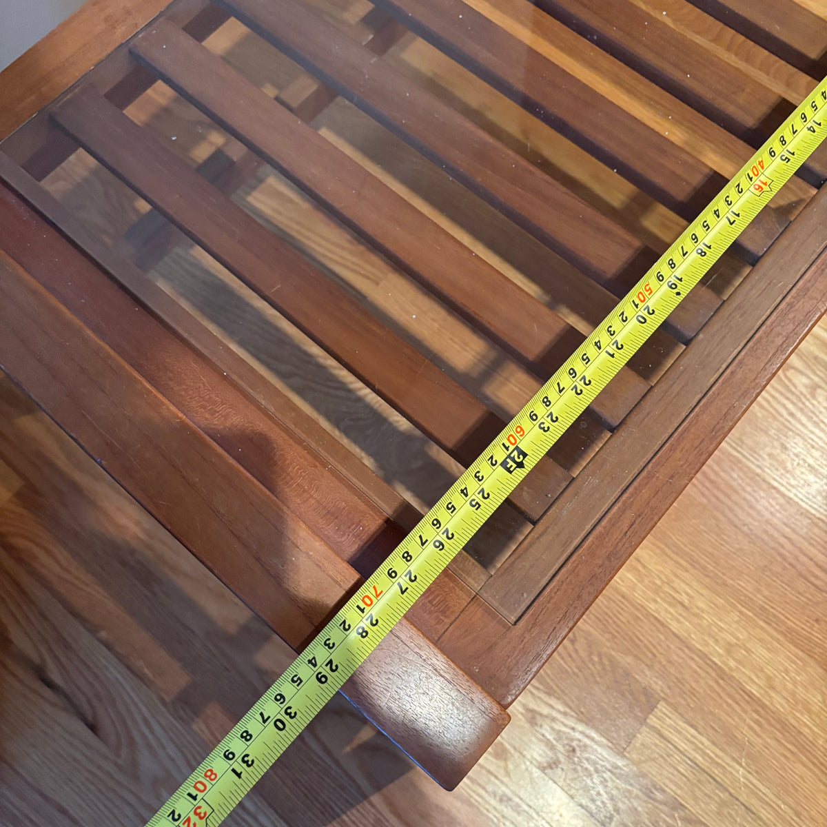 R115 Mid Century slatted wood end table