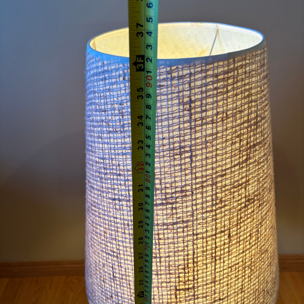 R118 Set of 2 Mid century Teak base table lamps with fabric shades (36" tall)