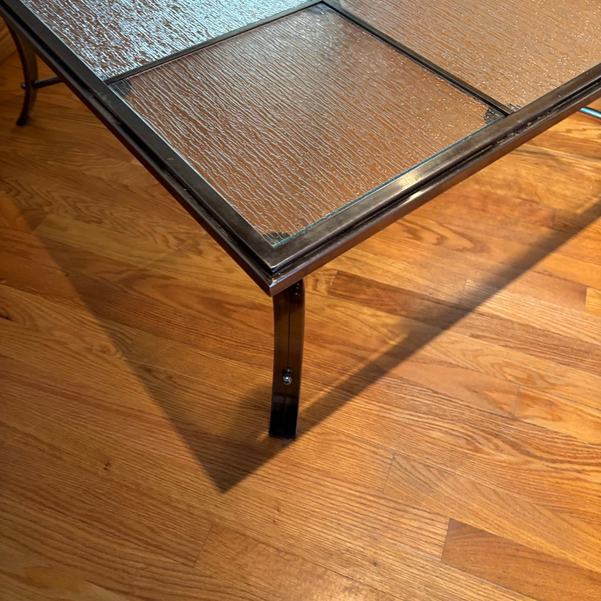 R119 Heavy Metal and glass coffee table