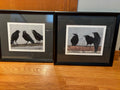 R205 Set of 2 "Caws for Celebration" common crow series hand enhanced limited Giclee by Yvonne Martinez