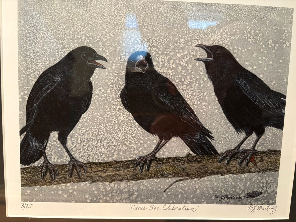 R205 Set of 2 "Caws for Celebration" common crow series hand enhanced limited Giclee by Yvonne Martinez