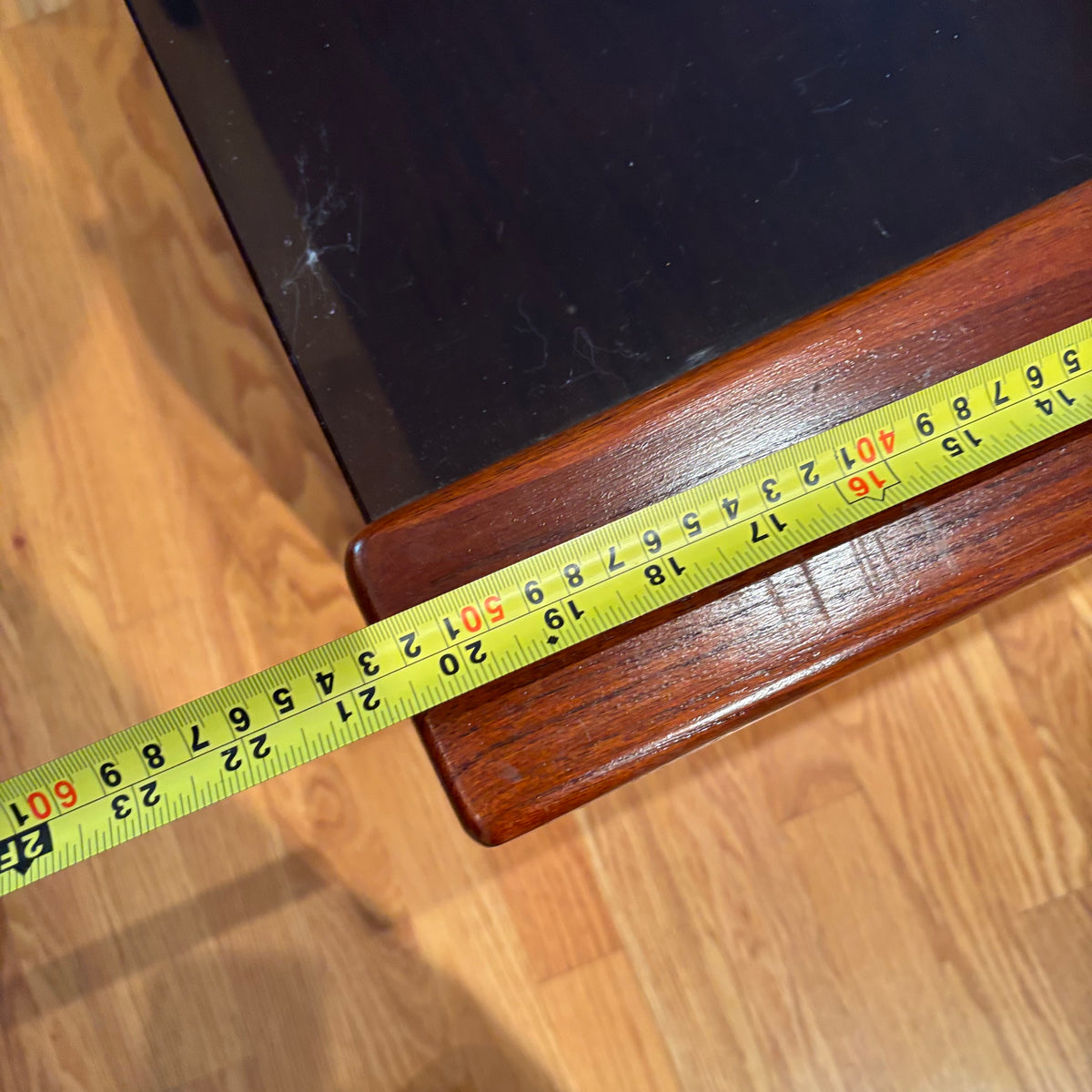 R121 Vintage Wooden side table with smoked glass