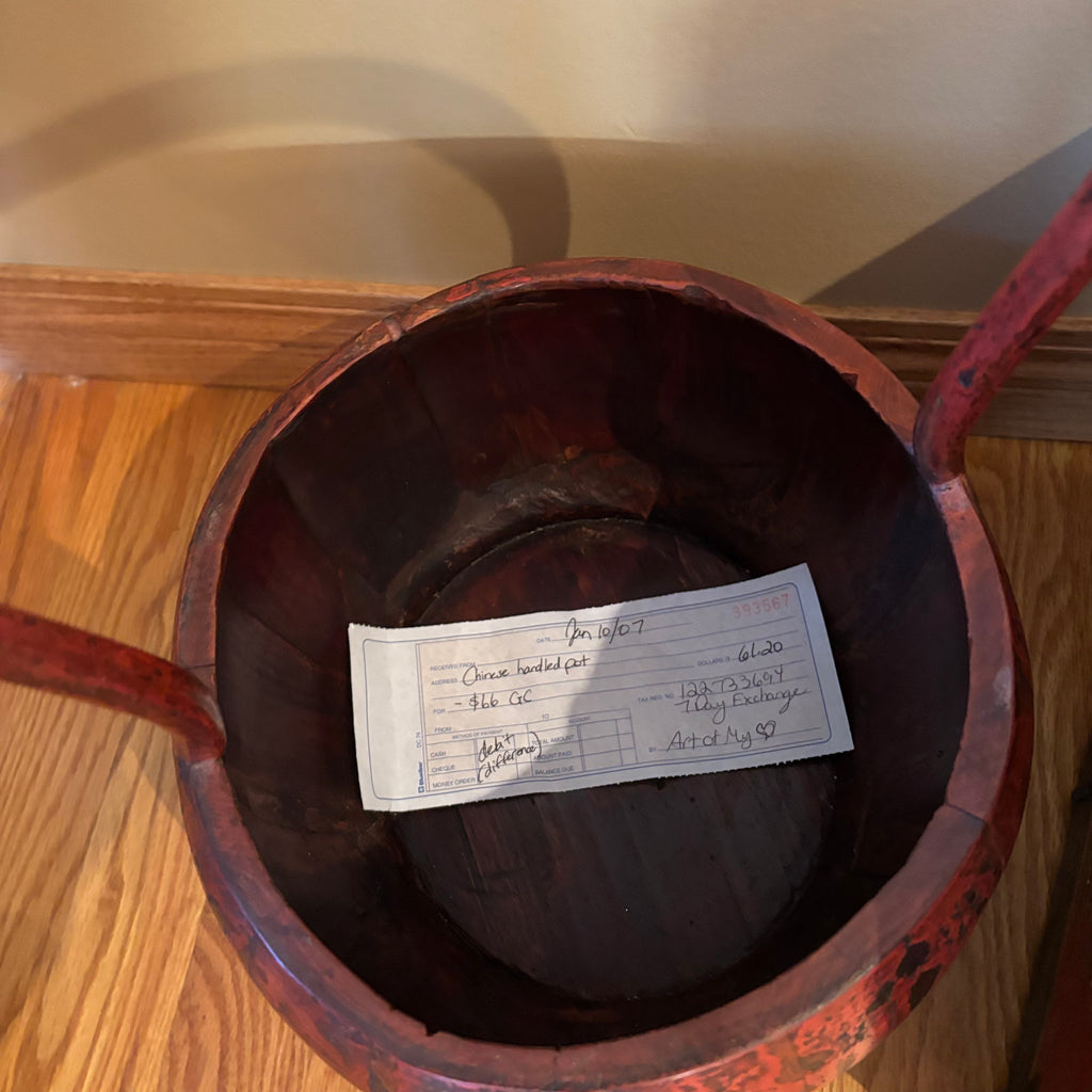 R122 Vintage Asian Grouping (Chinese bucket and decorative wooden box)