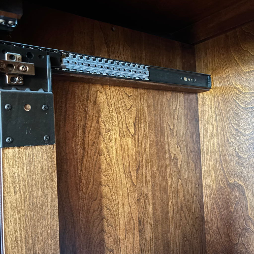 R124 Dark wood entertainment armoire with slide in doors  ***contents not included