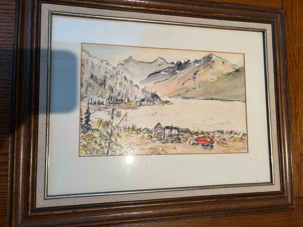 R214 Framed landscape print (mountain scene, 16" x 20")