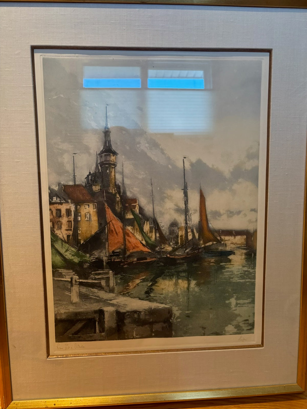 R215 Ferdinand Jean Luigini "View Port a Ostende' framed print (25” x 31.5”)