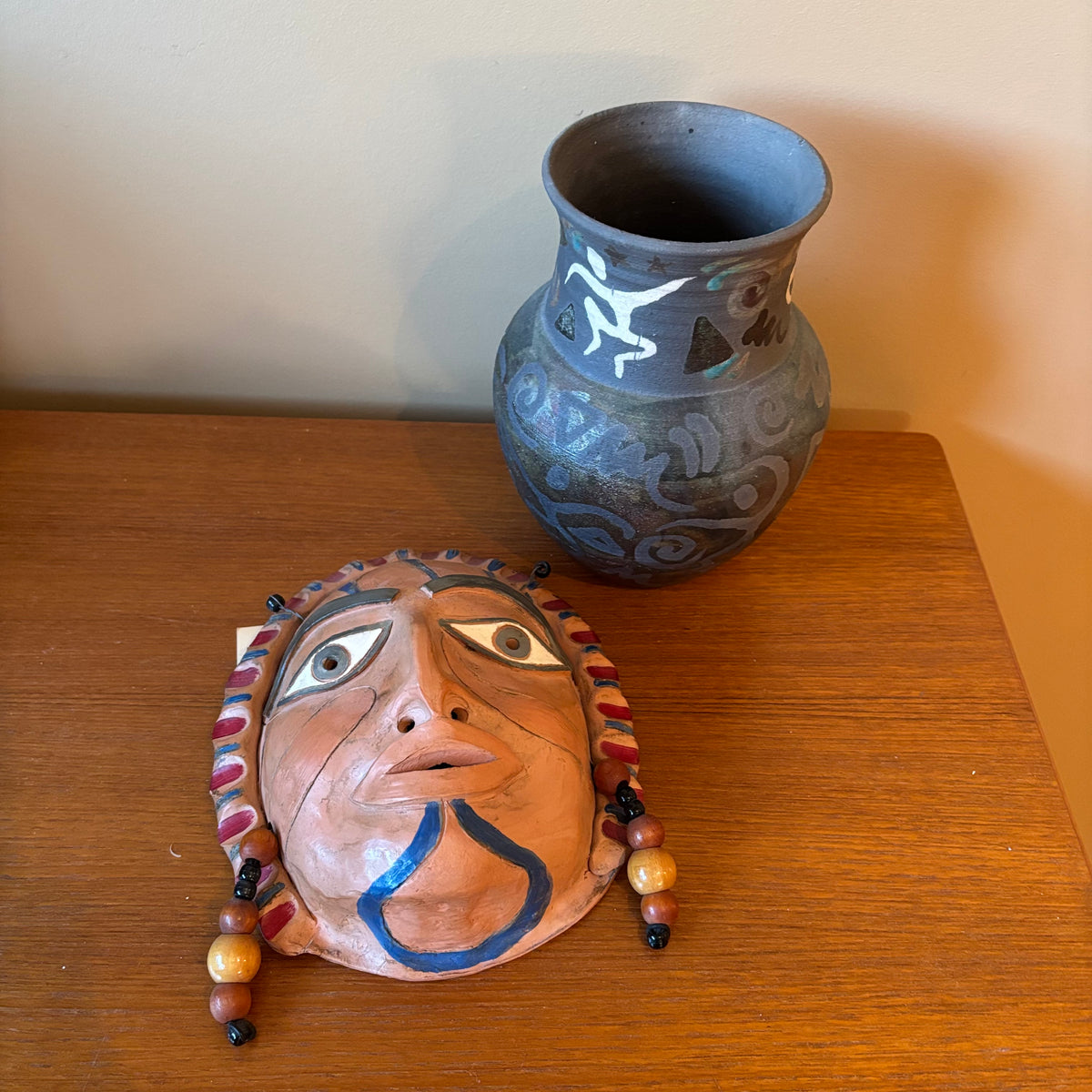 R140 Home Decor Grouping (pottery vase and terracotta mask)