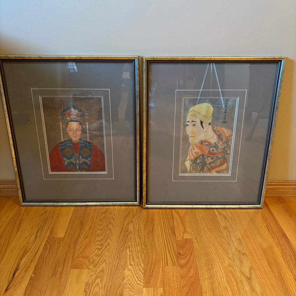 R148 Set of 2 framed Chinese ancestral portrait prints (24” x 19”)
