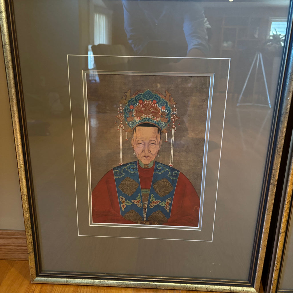 R148 Set of 2 framed Chinese ancestral portrait prints (24” x 19”)