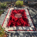 R155 Vintage large wool red and white area rug (8' x 66")