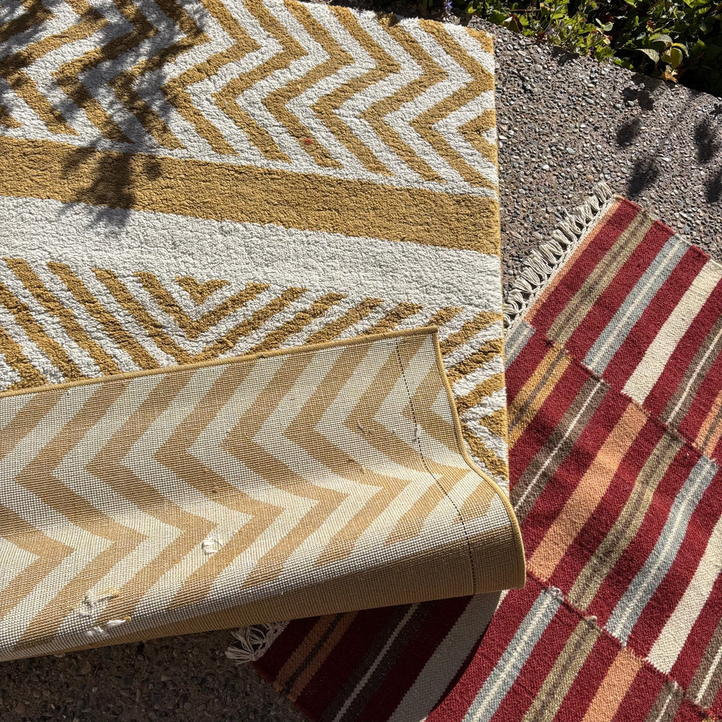 R156 2 Brightly colored striped throw rugs