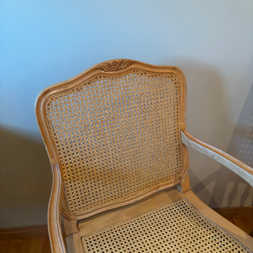R156B Set of 2 light wooden with rattan vintage chairs