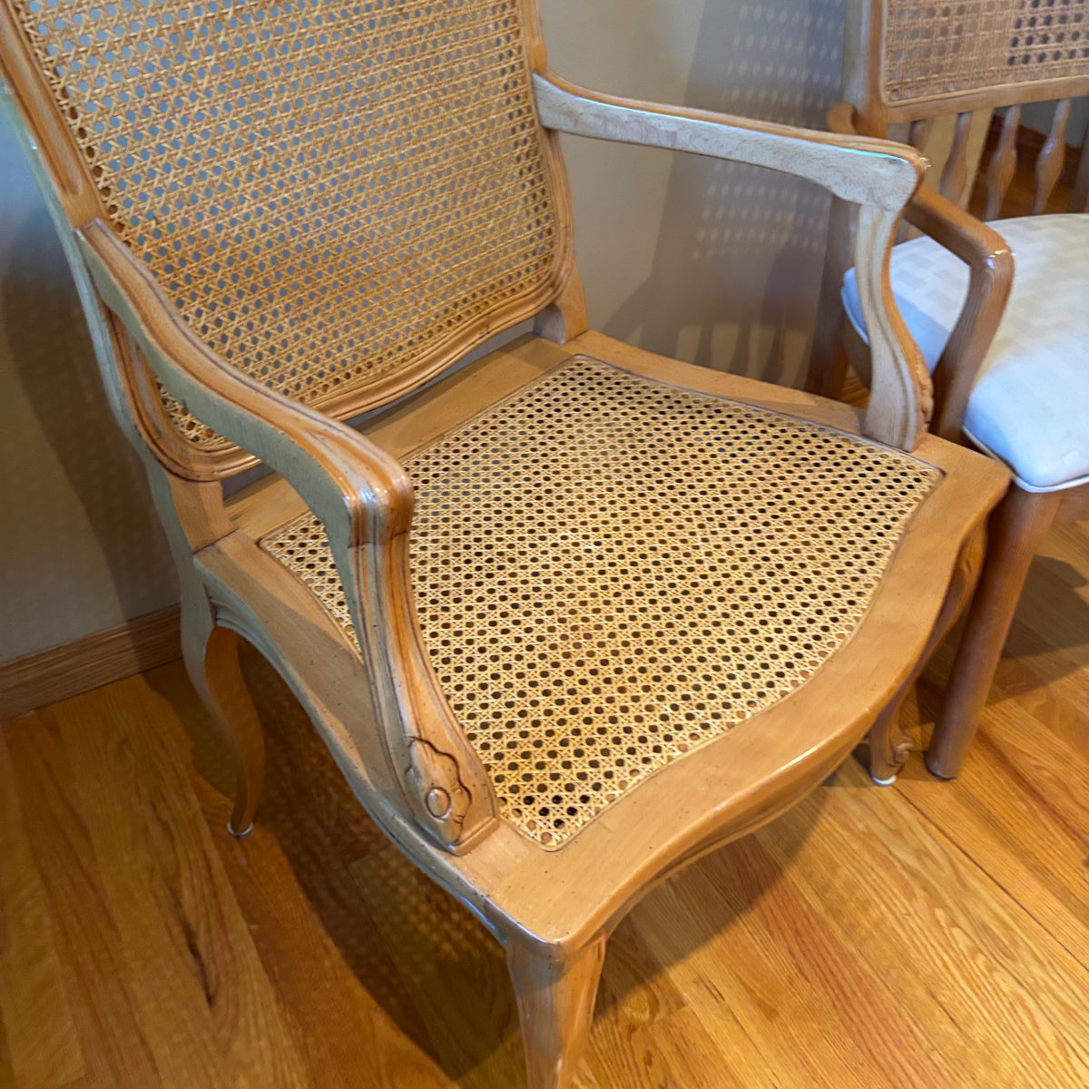R156B Set of 2 light wooden with rattan vintage chairs