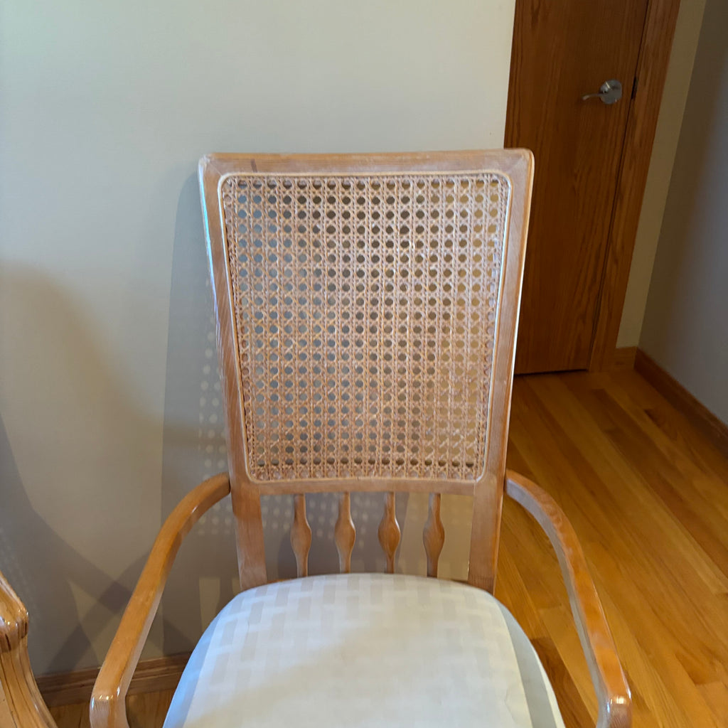 R156B Set of 2 light wooden with rattan vintage chairs