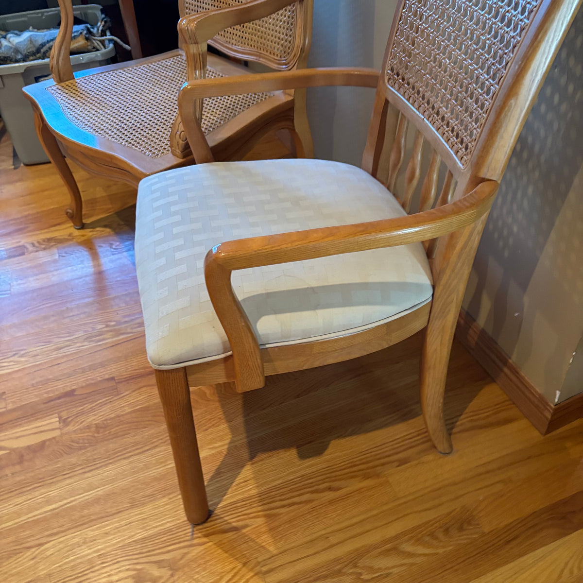 R156B Set of 2 light wooden with rattan vintage chairs