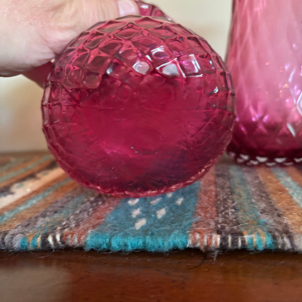 R164 3 Piece Vintage Cranberry Glass Grouping (jugs and more)