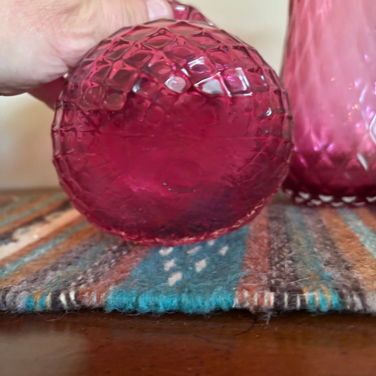 R164 3 Piece Vintage Cranberry Glass Grouping (jugs and more)
