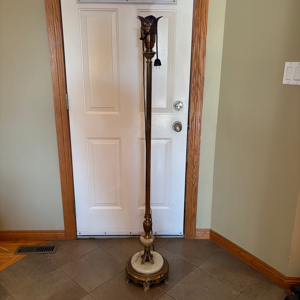 R170 Untested Vintage torchiere style floor lamp with mismatched glass shade (60" high)