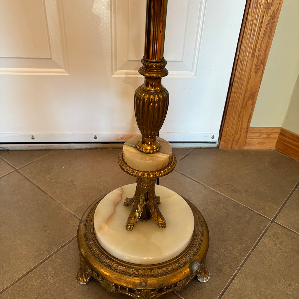 R170 Untested Vintage torchiere style floor lamp with mismatched glass shade (60" high)