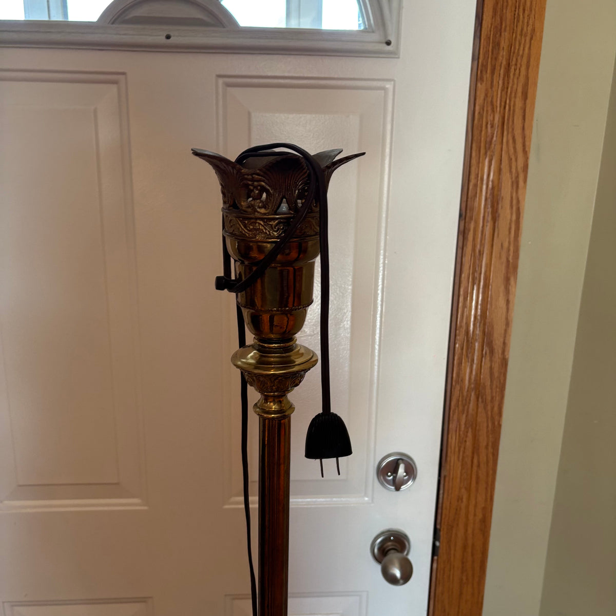 R170 Untested Vintage torchiere style floor lamp with mismatched glass shade (60" high)