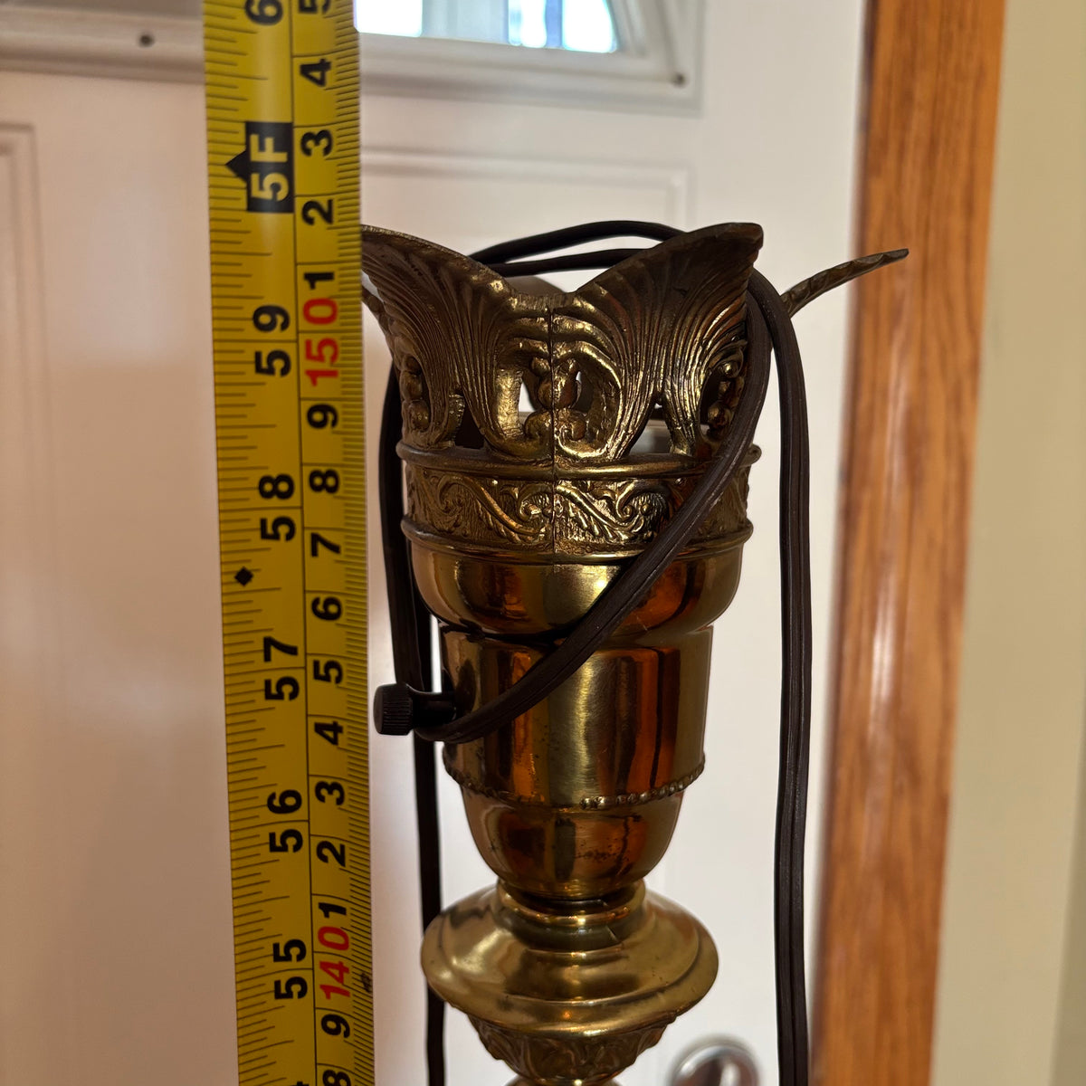 R170 Untested Vintage torchiere style floor lamp with mismatched glass shade (60" high)