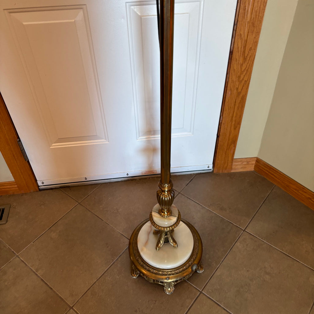 R170 Untested Vintage torchiere style floor lamp with mismatched glass shade (60" high)