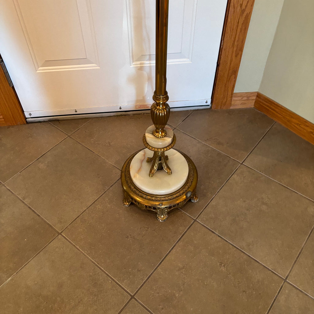 R170 Untested Vintage torchiere style floor lamp with mismatched glass shade (60" high)