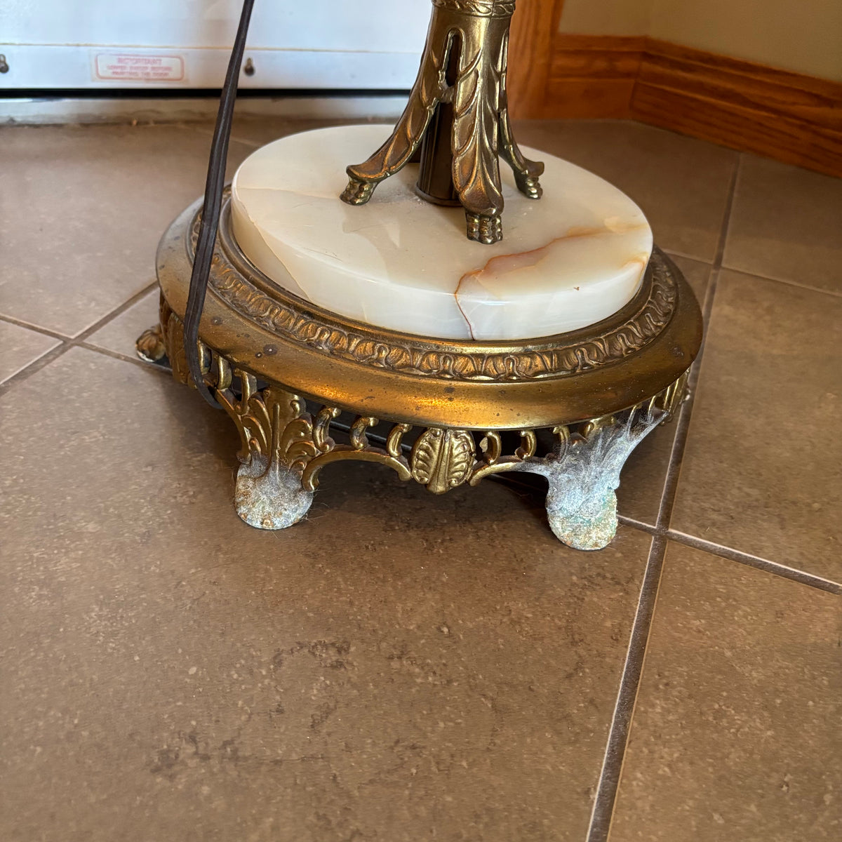 R170 Untested Vintage torchiere style floor lamp with mismatched glass shade (60" high)