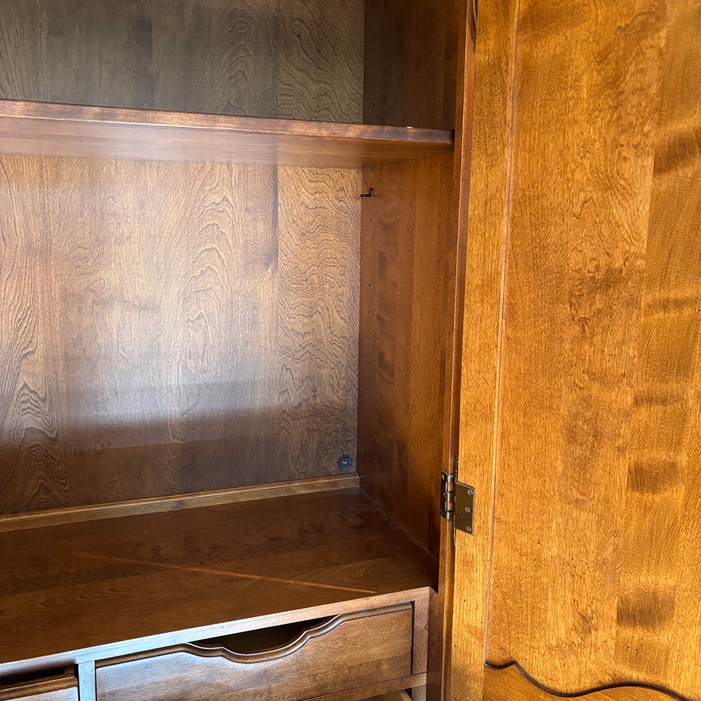 R172 Ethan Allan traditional solid wood storage armoire with clothes hanging rod (76” x 48” x 21.5”)
