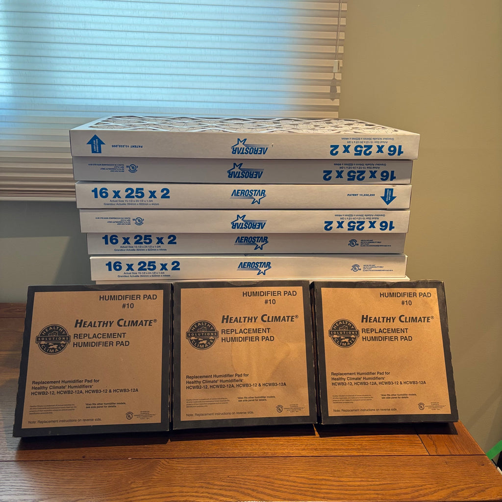R180 Humidifier and Furnace Filter Grouping (3 aerostar humidifier pads and 11 furnace filters(16 x 25 x 2)