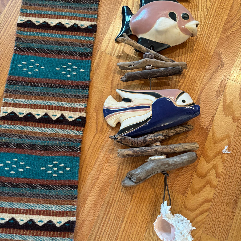R185 Home Decor Grouping (woven hanging runner and decorative hanging fish)
