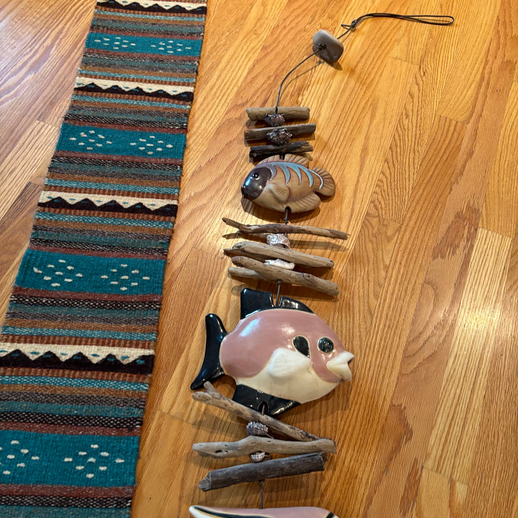 R185 Home Decor Grouping (woven hanging runner and decorative hanging fish)