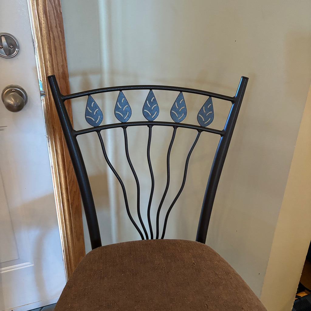 R308 Set of 2 metal countertop height chairs with upholstered seats