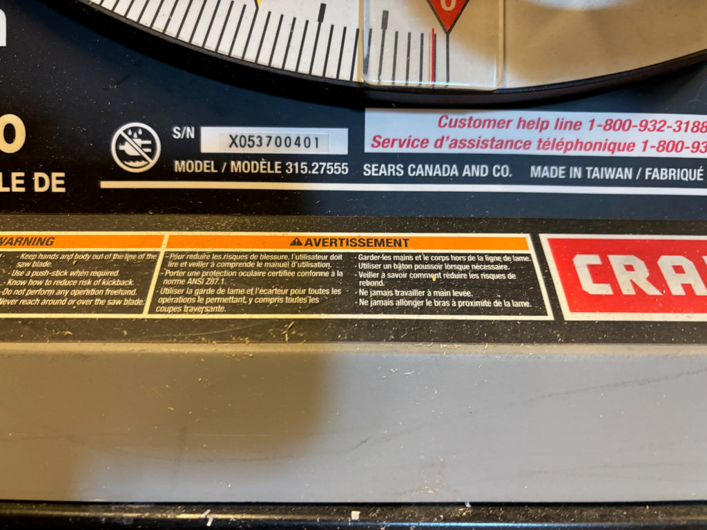 D220 Craftsman table saw, model 31527555 with manual