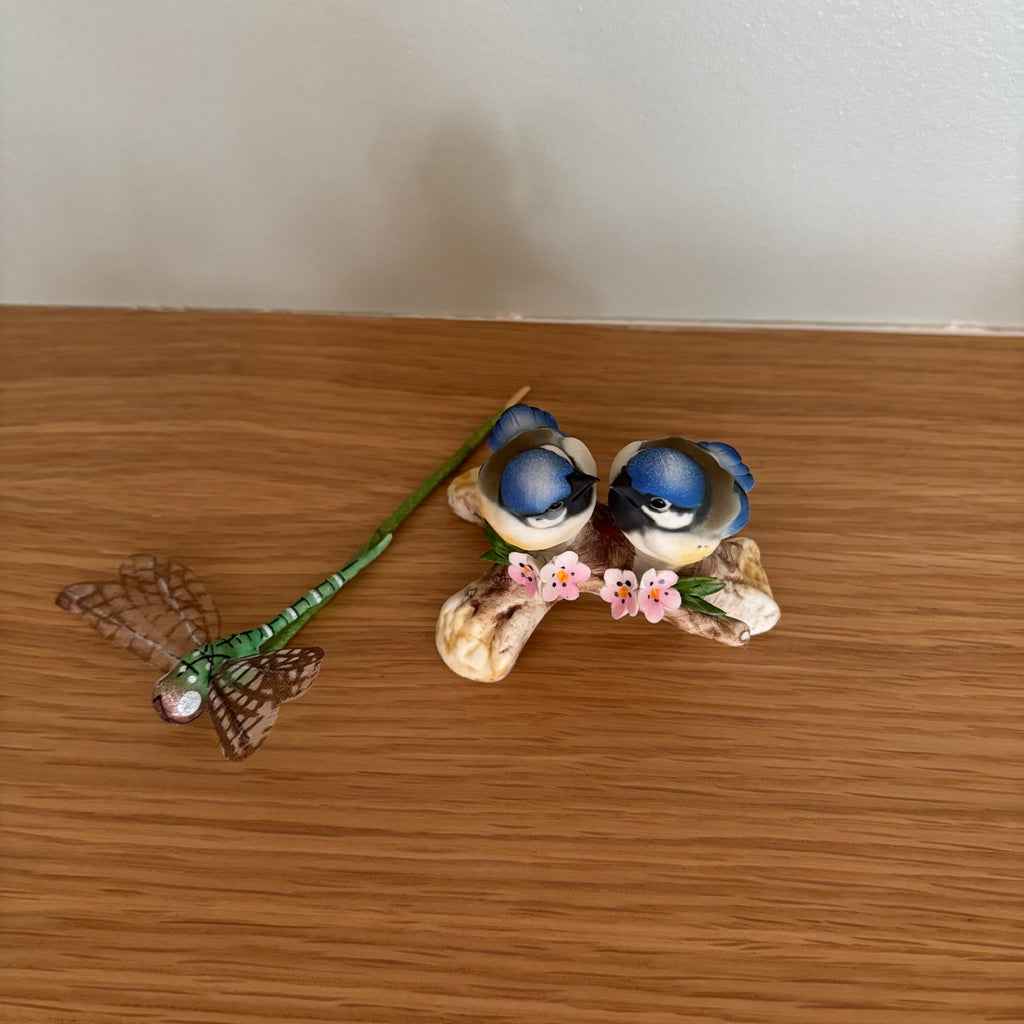 D106 Wooden dragon fly and Capodimonte birds