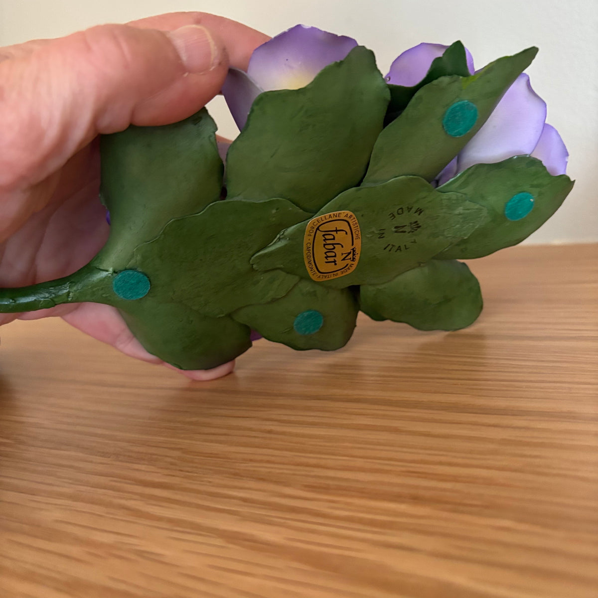 D107 Set of 2 vintage Capodimante ceramic flowers (purple flower has one broken petal)