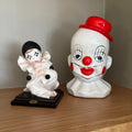 D108 Vintage Clown Grouping (clown piggy bank made in Taiwan and Pierrot "sucking his toe")
