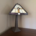 D114 19” Tall metal base lamp with stained glass lampshade