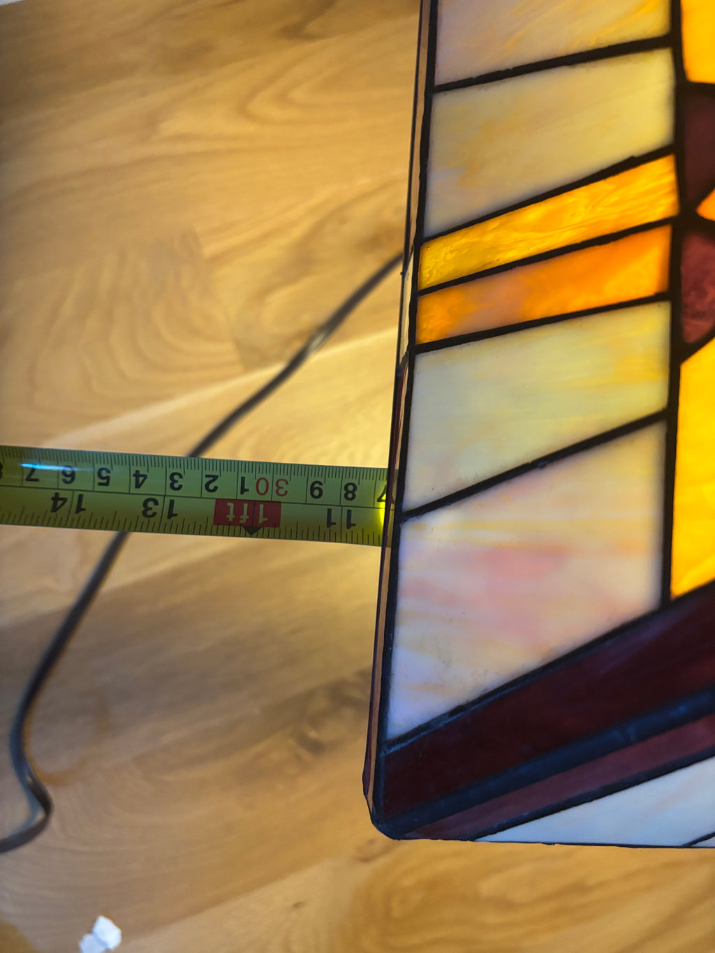 D114 19” Tall metal base lamp with stained glass lampshade