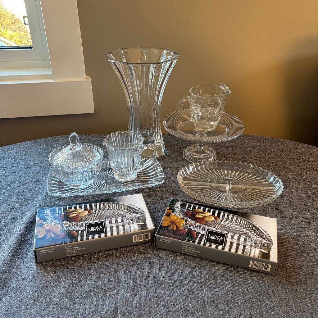 D120 Mikasa and more glass Grouping (candy dish and more)