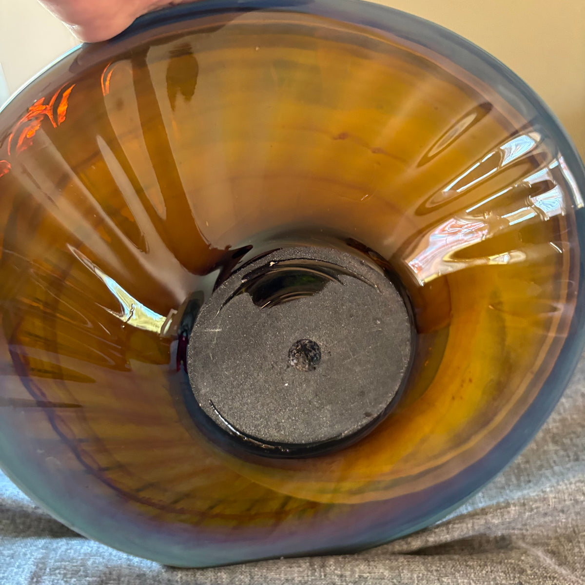 D122 14” Shell fossil print glass dish