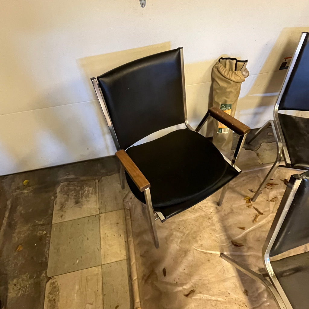 D334 Chair Grouping (3 metal vinyl and metal stackable chairs and camp chair)