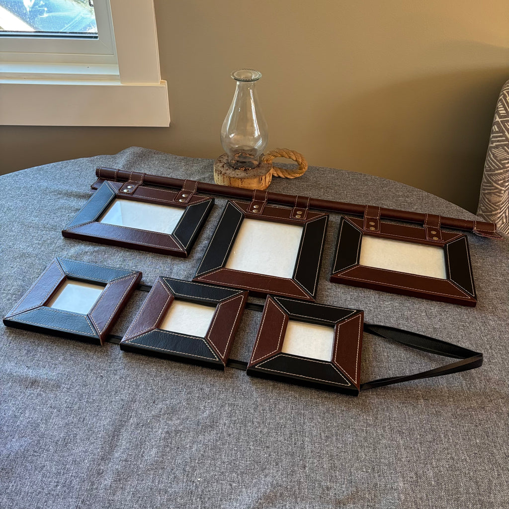 D123 Home Decor Grouping (leather style picture frame and vintage style candle holder)