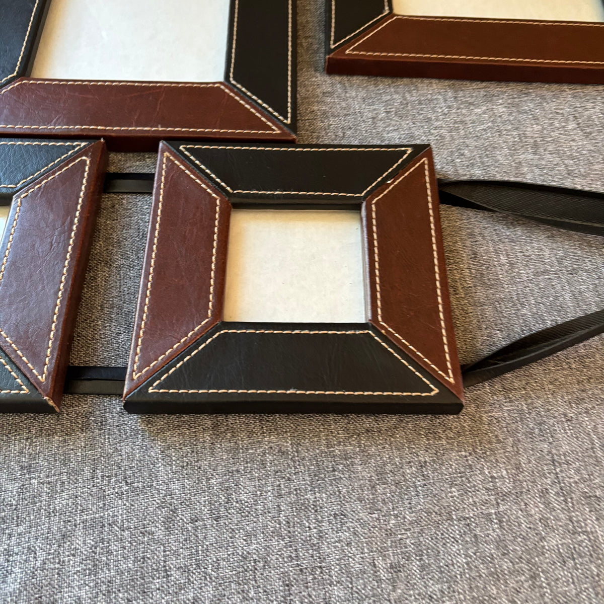 D123 Home Decor Grouping (leather style picture frame and vintage style candle holder)