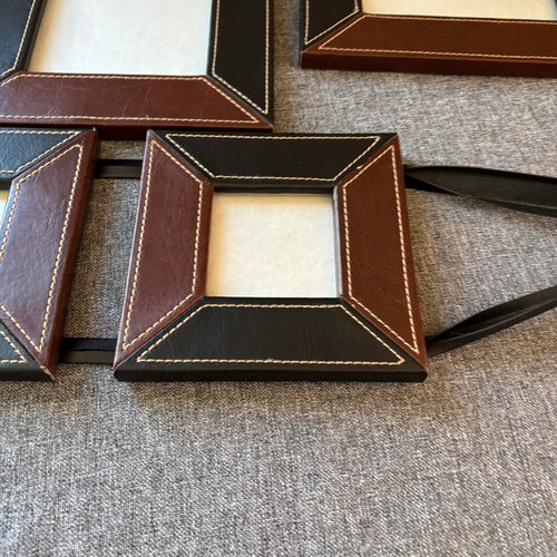 D123 Home Decor Grouping (leather style picture frame and vintage style candle holder)