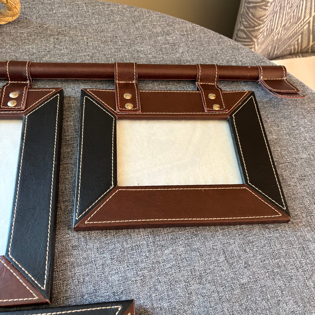 D123 Home Decor Grouping (leather style picture frame and vintage style candle holder)
