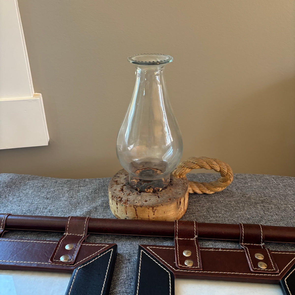 D123 Home Decor Grouping (leather style picture frame and vintage style candle holder)